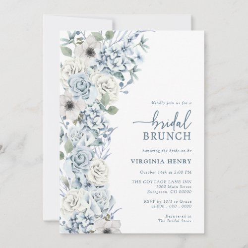 Blue Floral Bridal Brunch Invitation