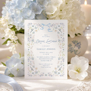 Blue Floral Bridal Luncheon with Bow Invitation