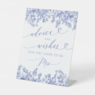 Blue Floral Bridal Shower Advice and Wishes Sign
