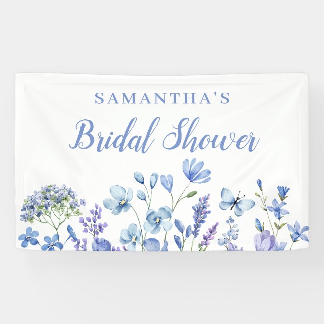 Blue Floral Bridal Shower Banner (Horizontal)