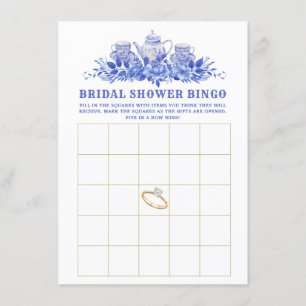 Blue Floral Bridal Shower Bingo Card
