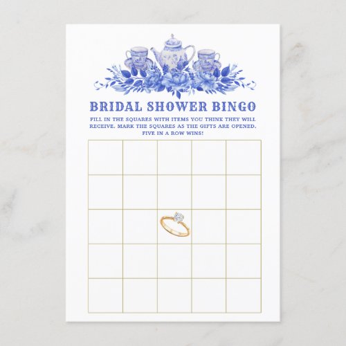 Blue Floral Bridal Shower Bingo Card