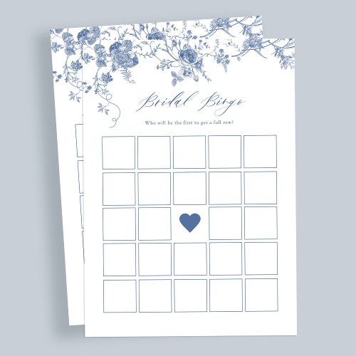 Blue Floral Bridal Shower Bingo Game Cards