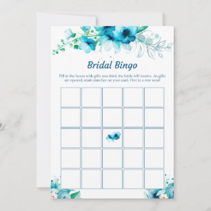 Blue Floral Bridal Shower Bingo Game Cards