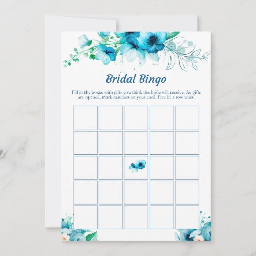 Blue Floral Bridal Shower Bingo Game Cards 