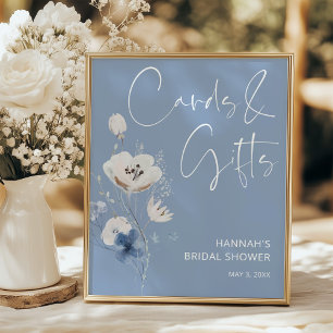 Blue Floral Bridal Shower Cards and Gifts Sign