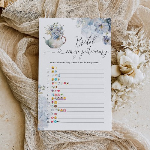 Blue floral bridal shower emoji pictionary game