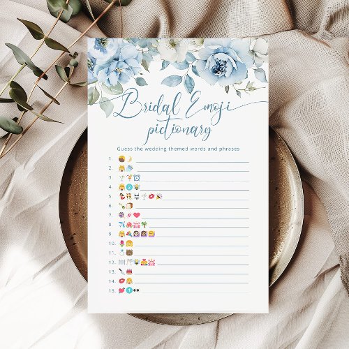 Blue floral bridal shower emoji pictionary game