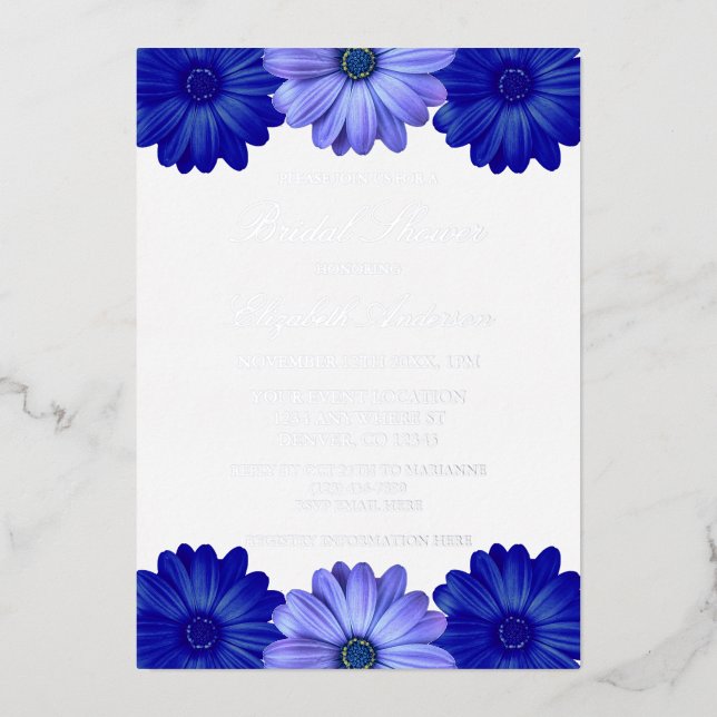 Blue Floral Bridal Shower Foil Invitation (Front)