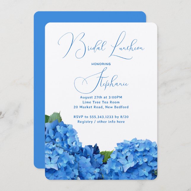 Blue Floral Bridal Shower Hydrangea Invitations (Front/Back)