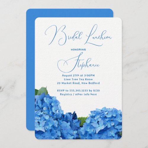 Blue Floral Bridal Shower Hydrangea Invitations