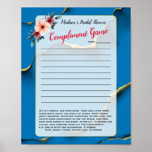 Blue Floral Bridal Shower Icebreaker 💕 5 Word Fun Poster