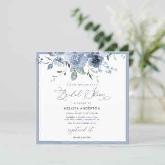 Blue Floral Bridal Shower Invitation | Zazzle