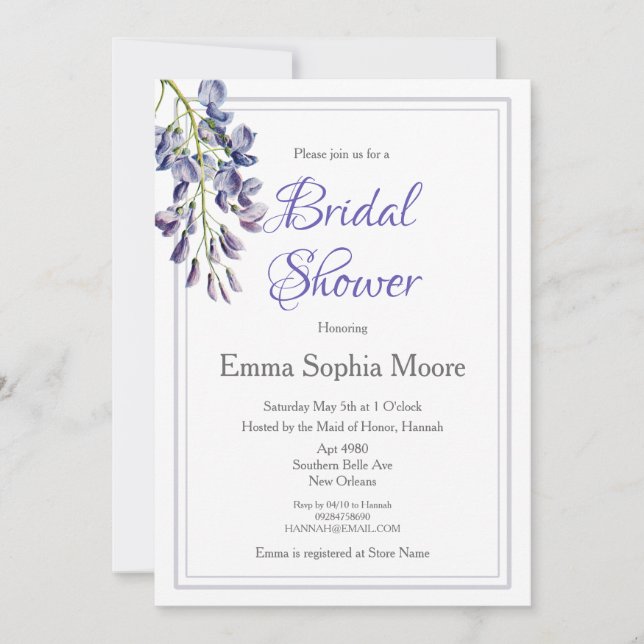 Blue Floral Bridal Shower  Invitation (Front)
