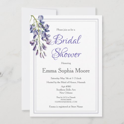 Blue Floral Bridal Shower  Invitation