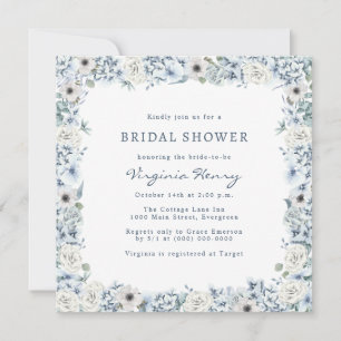 Blue Floral Bridal Shower Invitation