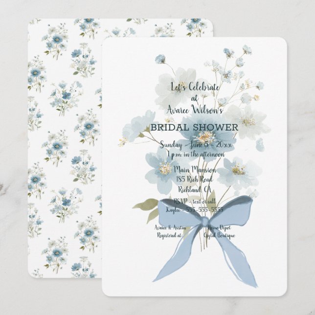 Blue Floral Bridal Shower Invitation (Front/Back)