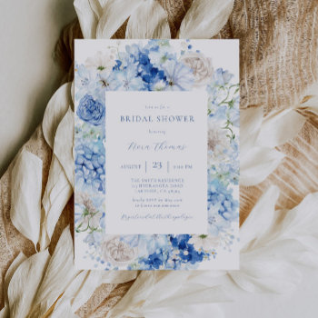 Blue Floral Bridal Shower Invitation by MoonDaisyStudio at Zazzle