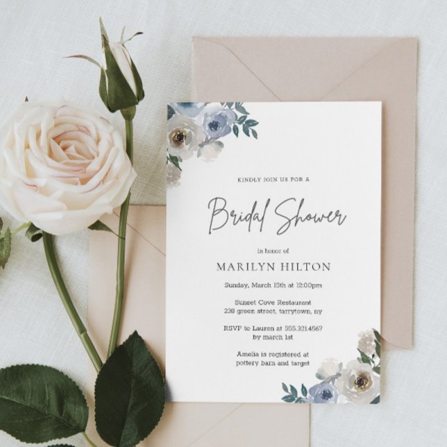 Blue Floral Bridal Shower Invitation (Creator Uploaded)