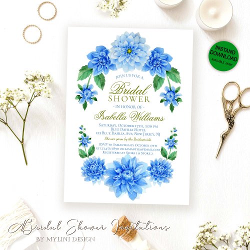 Blue Floral Bridal Shower Invitation