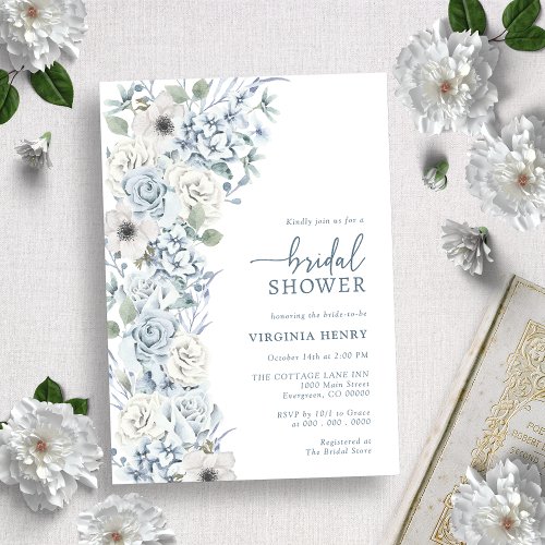 Blue Floral Bridal Shower Invitation