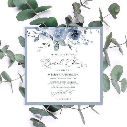 Blue Floral Bridal Shower Invitation