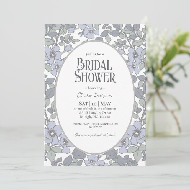 Blue Floral Bridal Shower Invitation (Standing Front)