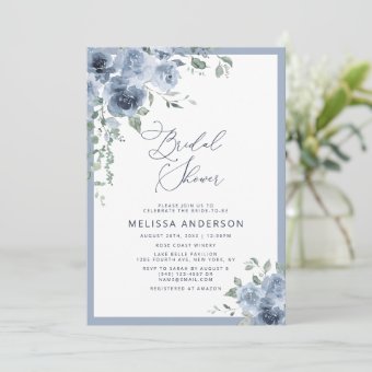 Blue Floral Bridal Shower Invitation | Zazzle