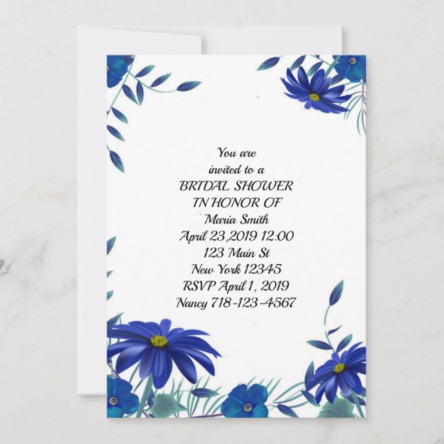 Blue Floral Bridal Shower Invitation (Front)
