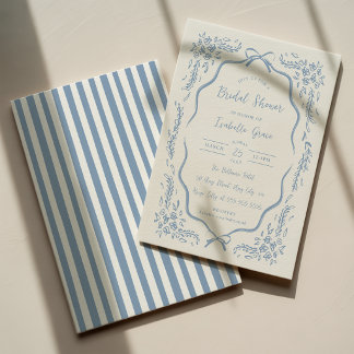 Blue Floral Bridal Shower Invitation Elegant Toile