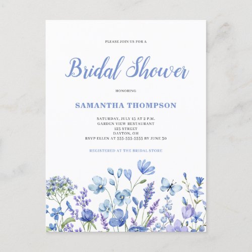 Blue Floral Bridal Shower Invitation  Postcard