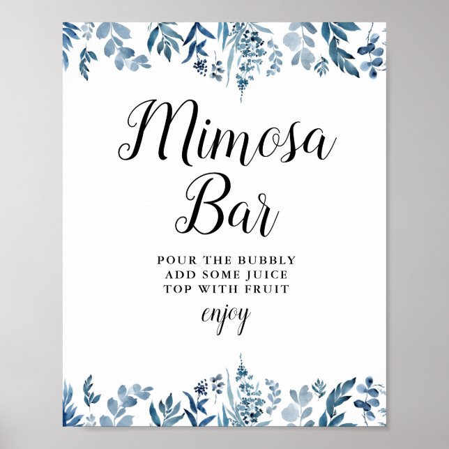 Blue floral bridal shower mimosa bar sign (Front)