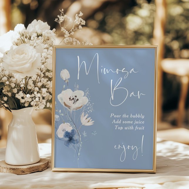 Blue Floral Bridal Shower Mimosa Sign (Creator Uploaded)