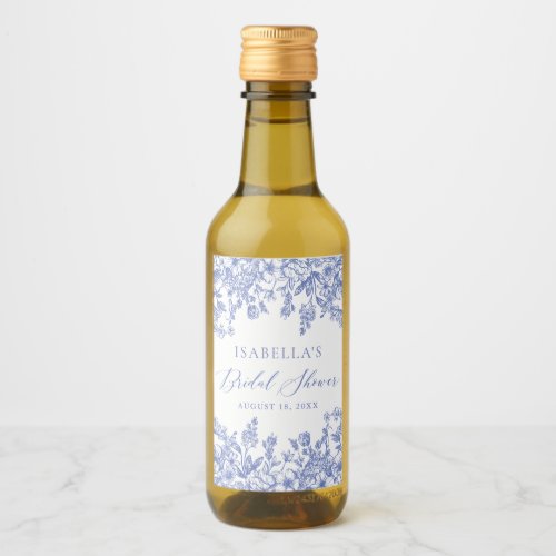 Blue Floral Bridal Shower Mini Wine Bottle Labels