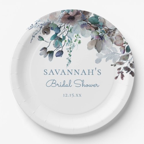 Blue Floral Bridal Shower Paper Plates