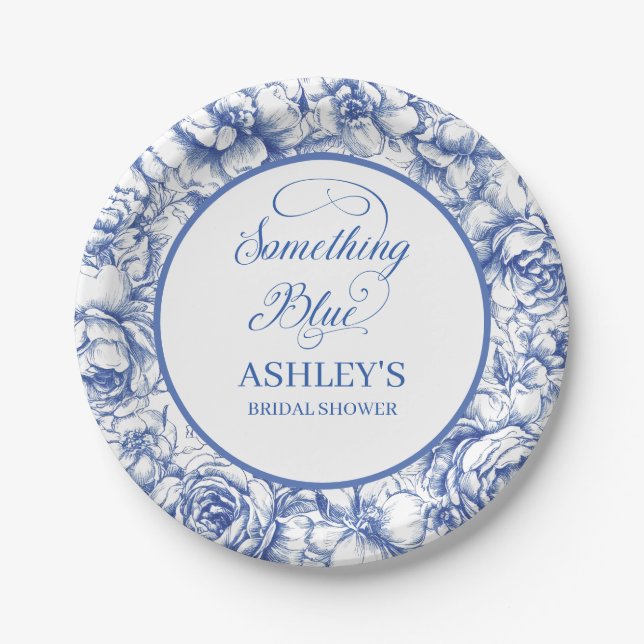 Blue Floral Bridal Shower  Paper Plates (Front)
