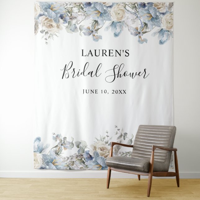 Blue Floral Bridal Shower  Photo Booth Backdrop (In Situ)