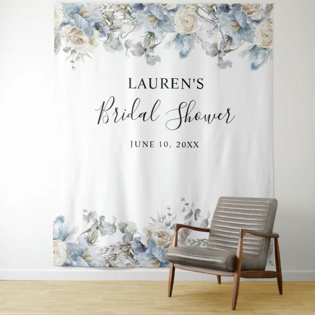 Blue Floral Bridal Shower Photo Booth Backdrop | Zazzle