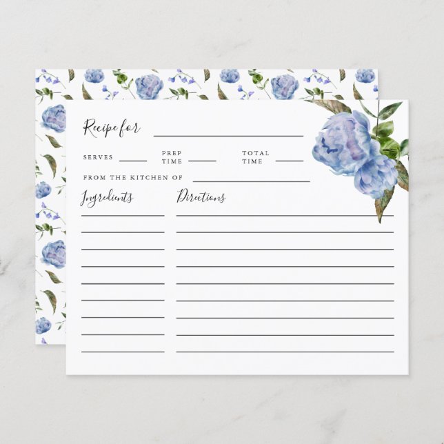 Blue Floral Bridal Shower Recipe Card (Front/Back)