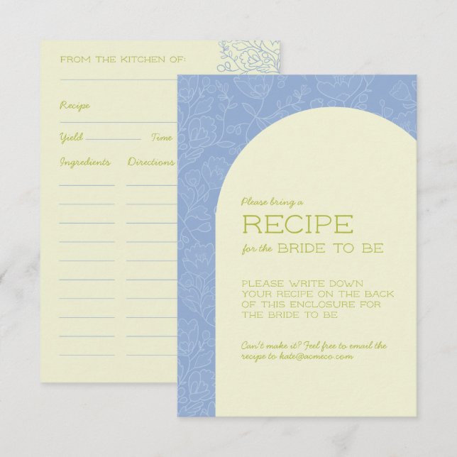 Blue Floral Bridal Shower Recipe Cards (Front/Back)