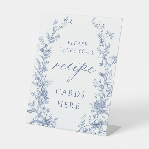 Blue Floral Bridal Shower Recipe Cards  Pedestal Sign