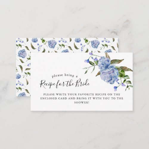 Blue Floral Bridal Shower Recipe Request  Enclosure Card