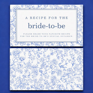 Blue Floral  Bridal Shower Recipe Share Enclosure Card