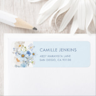 Blue Floral Bridal Shower Return Address Label