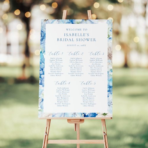 Blue Floral Bridal Shower Seating Chart Foam Board