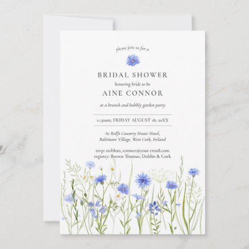 Blue floral bridal shower summer wildflowers invitation