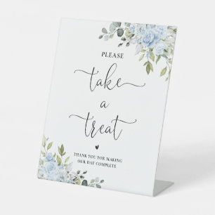 Blue Floral Bridal Shower Take A Treat Sign