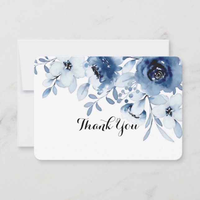 blue floral bridal shower/wedding thank you card (Front)