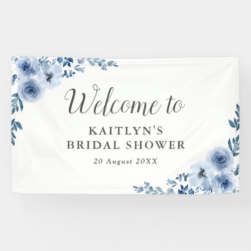 blue floral bridal shower welcome banner