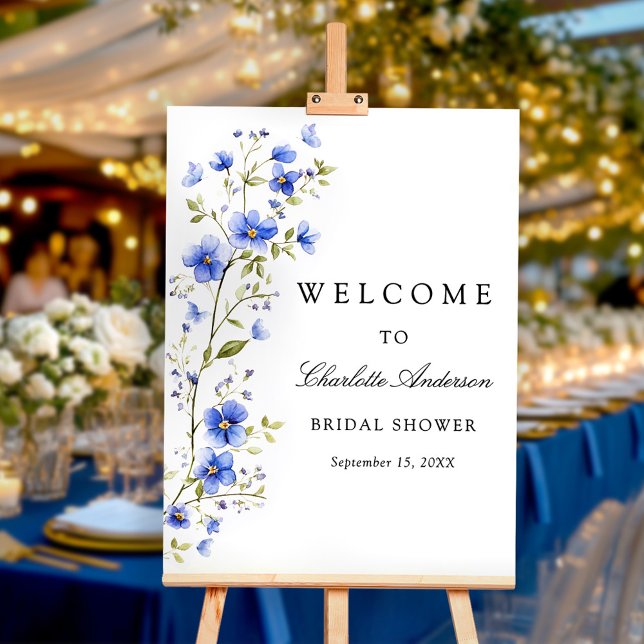Blue Floral Bridal Shower Welcome Foam Board (Creator Uploaded)